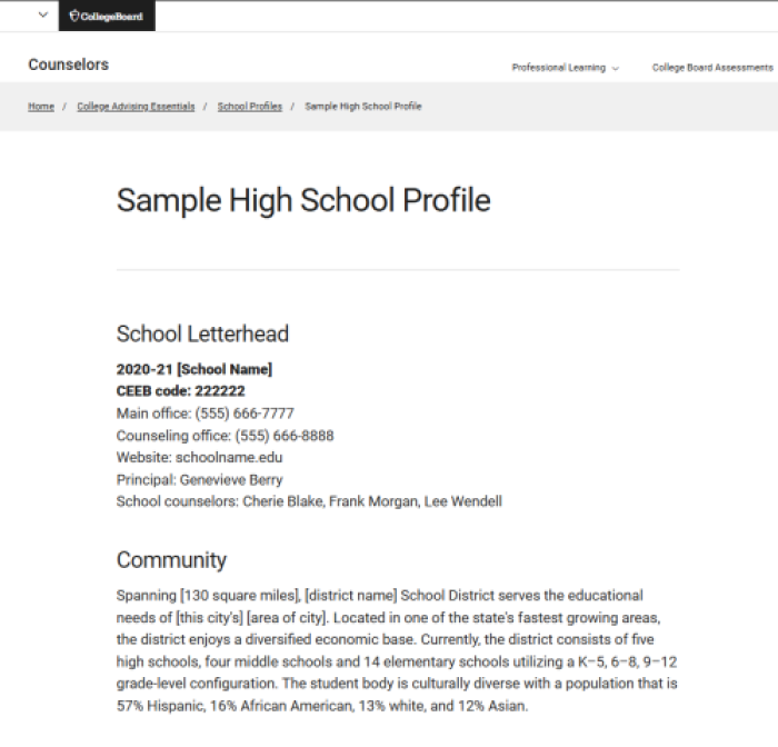 collegeboard school profile